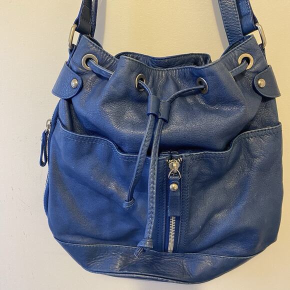 Garnett Hill Blue Leather Tote Purse Italy Made Zip Front Shoulder Strap Medium - Picture 7 of 11